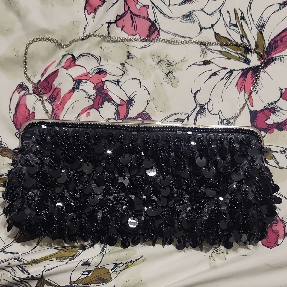 Elegant Black Sequin Clutch